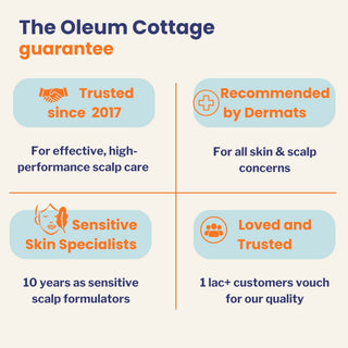 Oleum Cottage guarantee chart with four key points on a white background