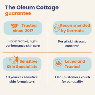 Oleum Cottage guarantee chart with four key points on a white background