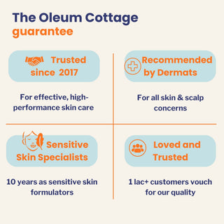 Oleum Cottage guarantee chart with four key points on a white background