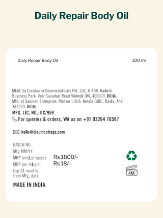 Daily repair Body Oil (for Dry Skin, Eczema and Psoriasis prone skin, Scars and Marks) (100ml)