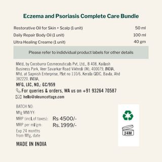 Eczema and Psoriasis Complete Care Bundle description with product details and contact information.
