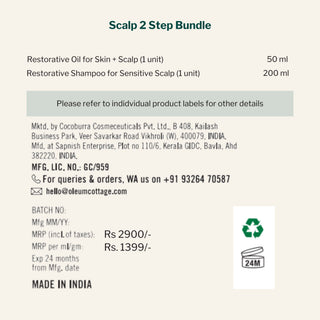 Scalp care product bundle packaging with details on ingredients, quantity, and pricing.
