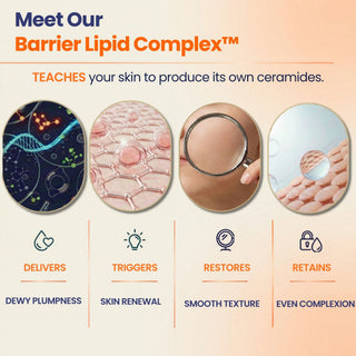 Oleum Cottage Barrier Repair Cream featuring Barrier Lipid Complex™ technology that helps support natural ceramide production, strengthen the skin barrier, improve hydration, and promote healthy skin renewal.