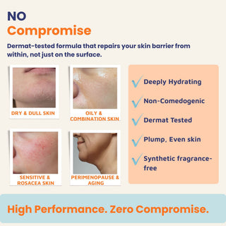 Dermatologist-tested Barrier Repair Cream for all skin types, providing deep hydration, skin barrier support, fragrance-free care, and a smoother, more even-looking complexion.