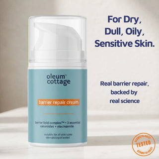 Barrier Repair Cream benefits showing calmer visible redness, long-lasting hydration, reduced skin tightness and radiant, healthy-looking skin after consistent use.