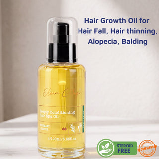 Deeply Conditioning Hair Growth Oil for hair fall, hair thinning, alopecia, balding, and weak hair. Steroid-free hair growth oil recommended by dermatologists for a healthier scalp and stronger hair.

