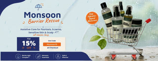 Sitewide 15% monsoon sale for psoriasis, eczema and sensitive skin and scalp care range