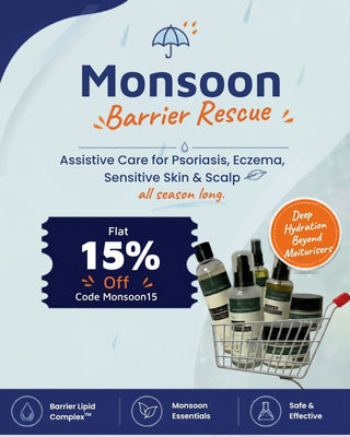 Sitewide 15% monsoon sale for psoriasis, eczema and sensitive skin and scalp care range