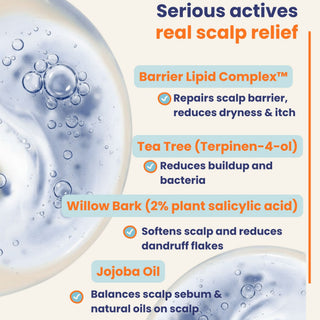 Restorative Shampoo with Barrier Lipid Complex™, tea tree oil, willow bark, and jojoba oil repairs the scalp barrier, reduces dandruff, relieves itching, balances scalp oils, and supports healthy hair growth.