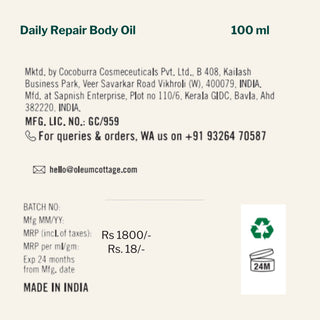 Daily repair Body Oil (for Dry Skin, Eczema and Psoriasis prone skin, Scars and Marks) (100ml)(Previously known as Skin softening body oil)