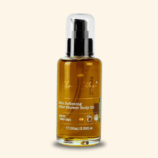 Oleum Cottage Skin Softening Body Oil for psoriasis, eczema, and dry sensitive skin, 100ml after-shower oil bottle.