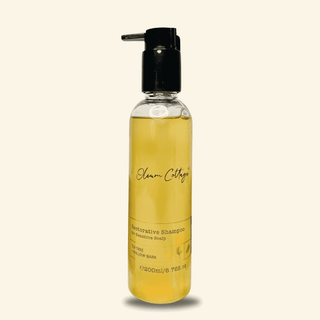 Restorative Shampoo bottle (200ml) from Oleum Cottage, designed to soothe and nourish sensitive scalps and reduce dandruff.