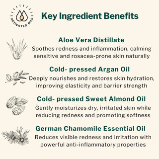 Ultra Nourishing Cream ingredients include aloe vera, argan oil, almond oil, and chamomile to soothe redness, hydrate deeply, and repair sensitive skin barrier.